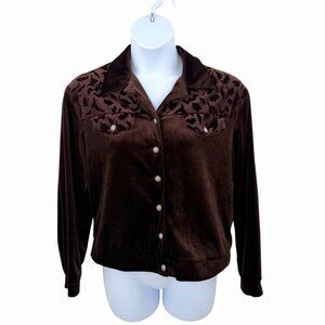 VINTAGE VICTORIA MORGAN SPORT BROWN VELVET FLORAL WESTERN JACKET W/ DECORATIVE